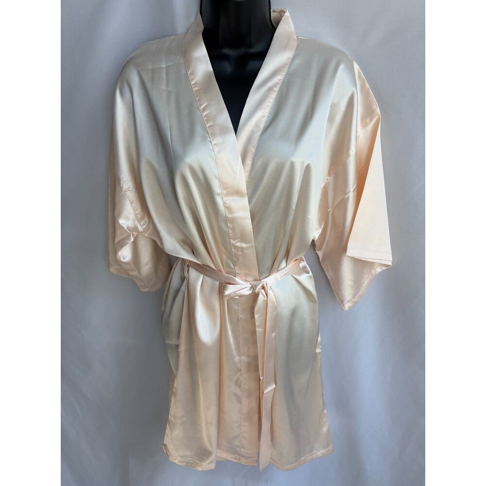 Mother of the Bride NEW Rhinestone Cream Satin Robe Size S/M Kimono Wedding